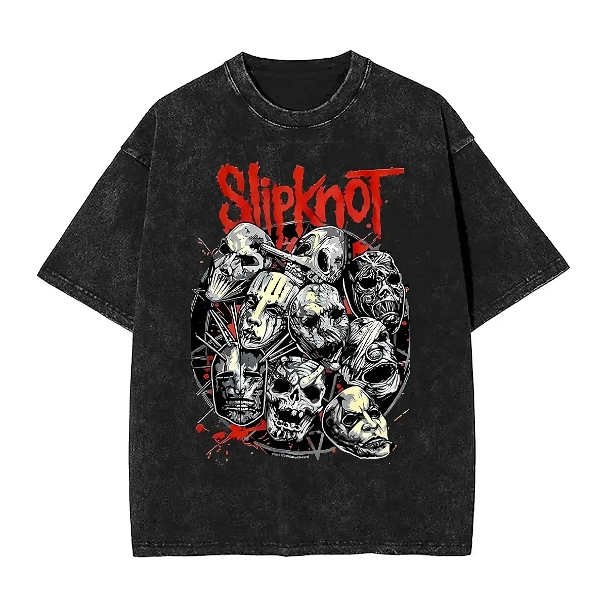 KJKJ Vintage Washed T-Shirt American Slipknoted Music Casual T-Shirts Heavy Metal Band Cool Tshirt for Man  Y2K Retro Print Tees