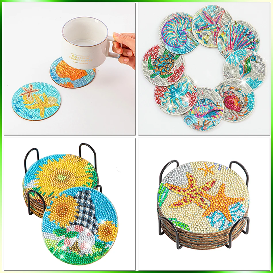 

CHENISTORY 8Pcs DIY Diamond Painting Animal Flowers Coaster Drink Cup Cushion Diamond Embroidery Kit For Kitchen Decor Set Gift