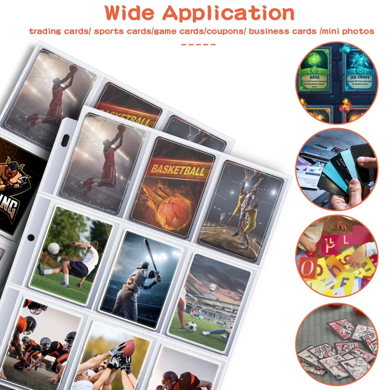Afbeelding 7: A4 3-gat 10 STKS 9-pocket Bindmiddel Dubbelzijdig Trading Card Bindmiddel Mouw Paginabeschermer voor 3 Ringknop Bindmiddel voor Sport, Spel