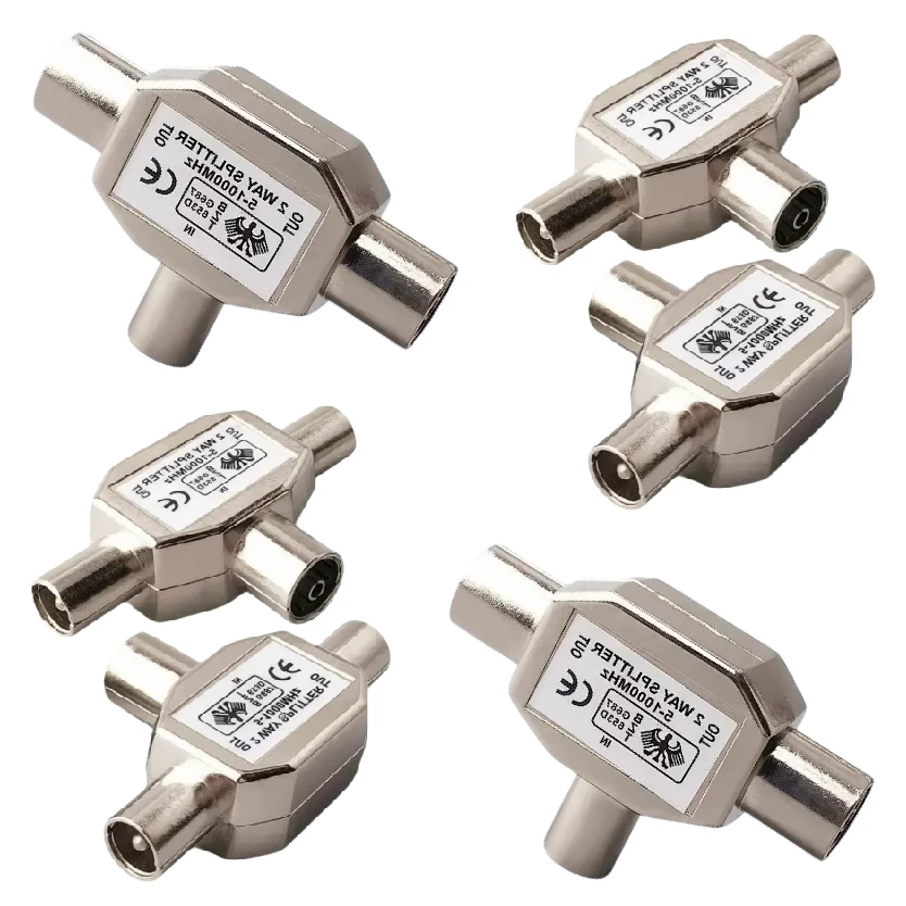 Male To Two Female Connector 3 Way Plug Adapters Coaxial Coupling Jack T Type Antenna Distributor