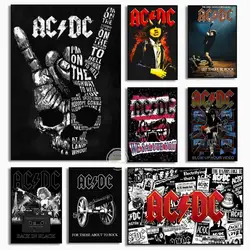 ACDC Band Poster  Black and White Rock Singer Canvas Art with Skeleton  Gun Motif Modern Home Wall Decor