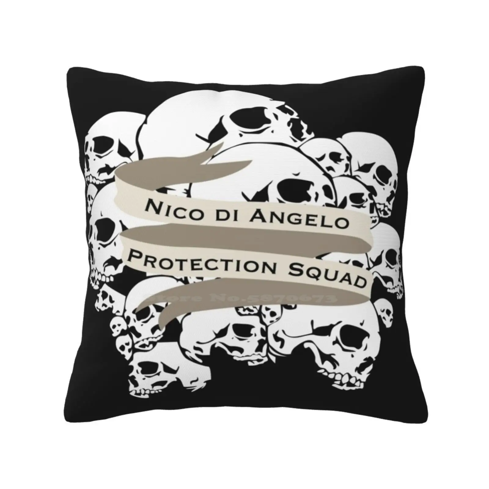 Nico Di Angelo Protection Squad Funny Cute Decor Square Pillowcase Nico Di Angelo Skull Death Dead Hades Percy Jackson Greek