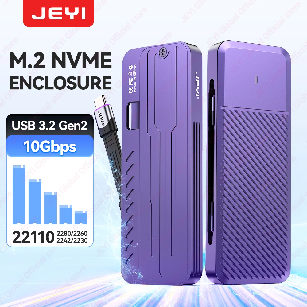 

Корпус SSD JEYI 22110 M.2 NVME — USB 3,2 (10 Гбит/с), Type-C, поддержка клавиш M&B+M 2230/2242/2260/2280, с плоским кабелем
