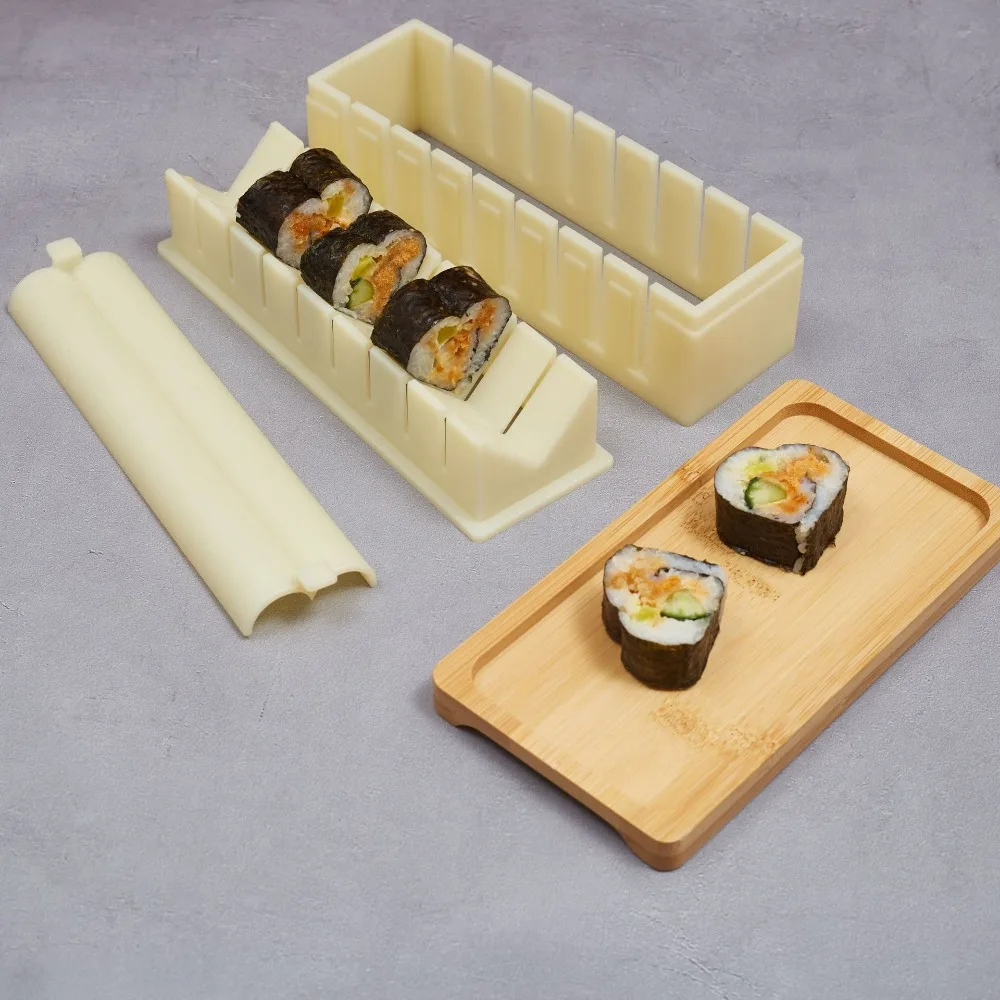 3pcs/set Sushi Maker Equipment Kit Plastic Kimbap Sushi Rolls Mold Round Square Heart-shaped Sushi Making Tools Cake Roll Mold