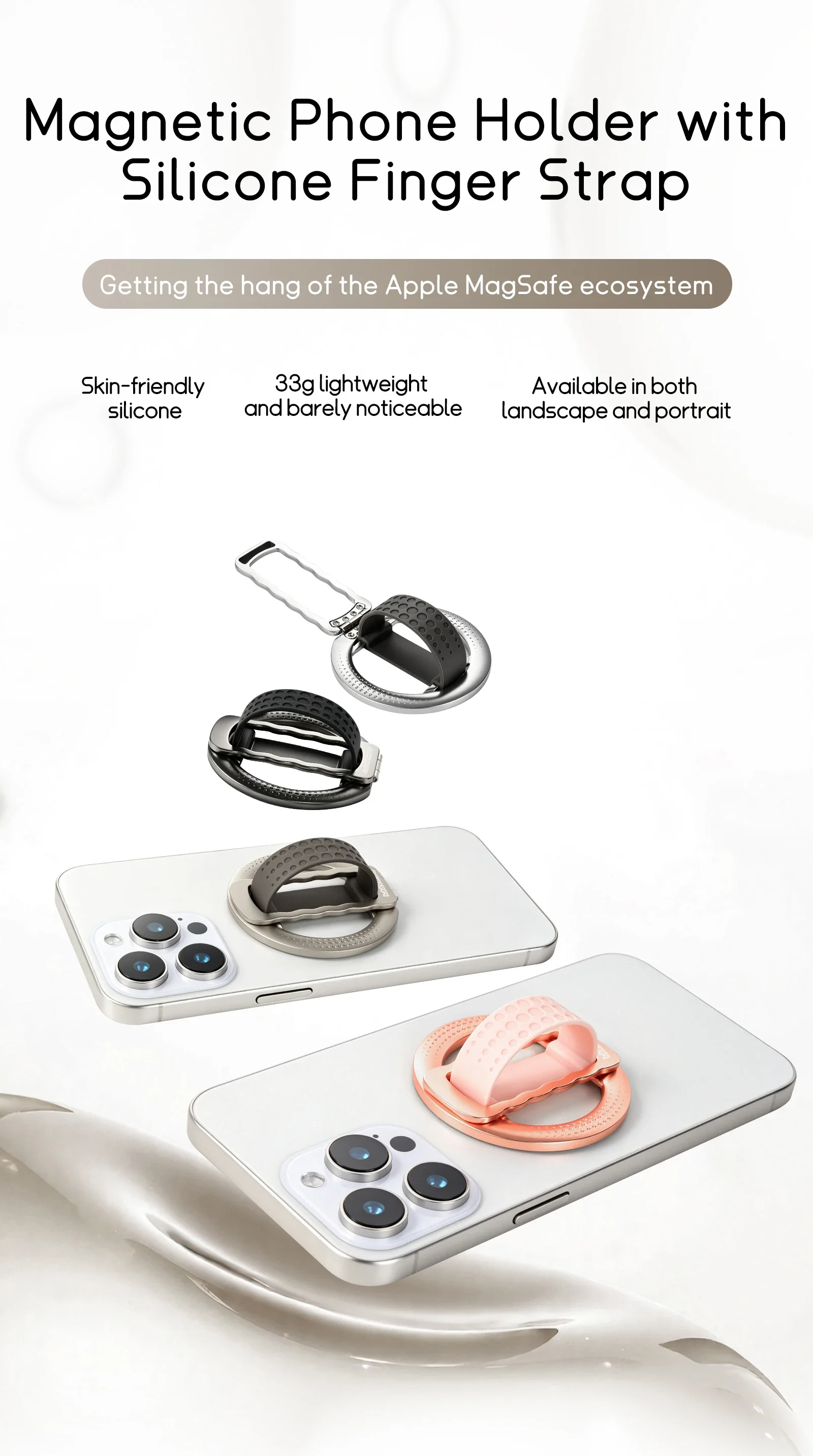 Magnetic Finger Ring Phone Holder Magsafe Silicone Strap Portable Stand for IPhone 17 16 15 Pro Max Plus Samsung Xiaomi