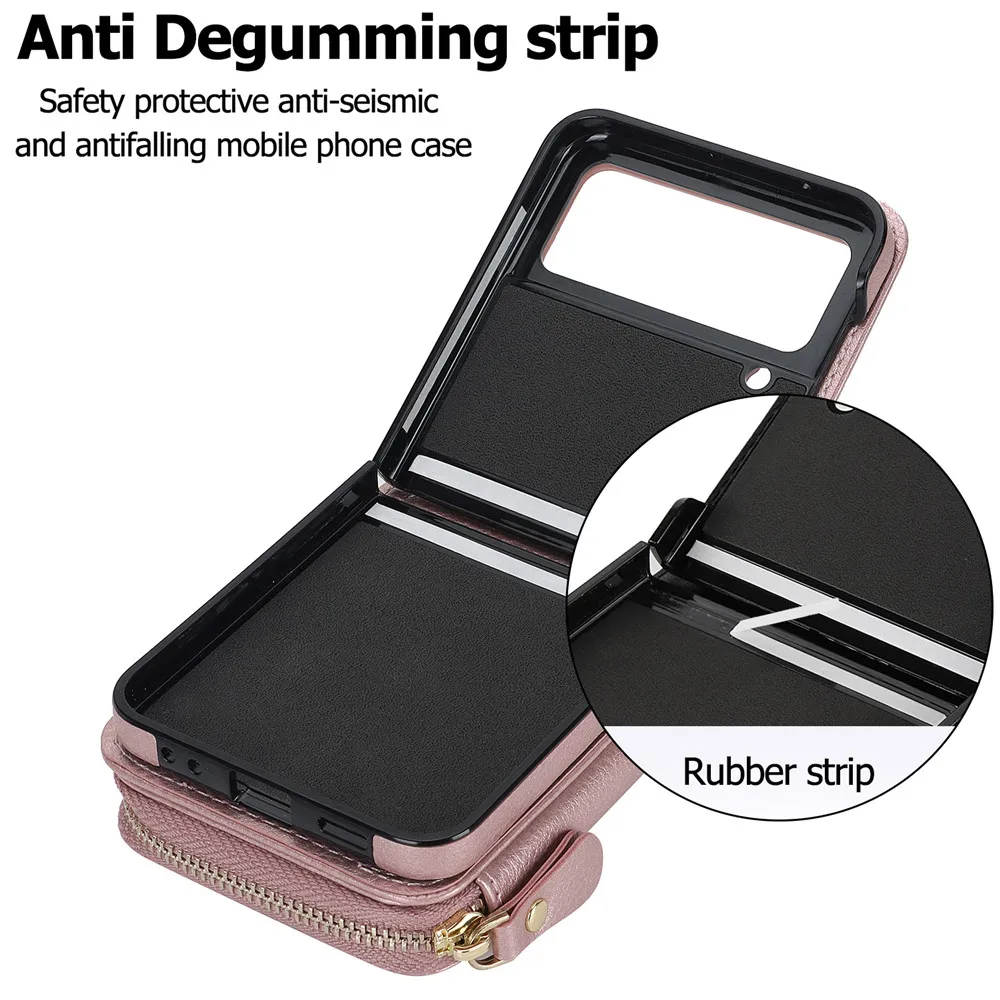 Кожаный чехол для карт со шнурком для Samsung Galaxy Z Flip 6 5 4 3 5G, сумка-кошелек, ремешок для рук, ощущение кожи, задняя крышка