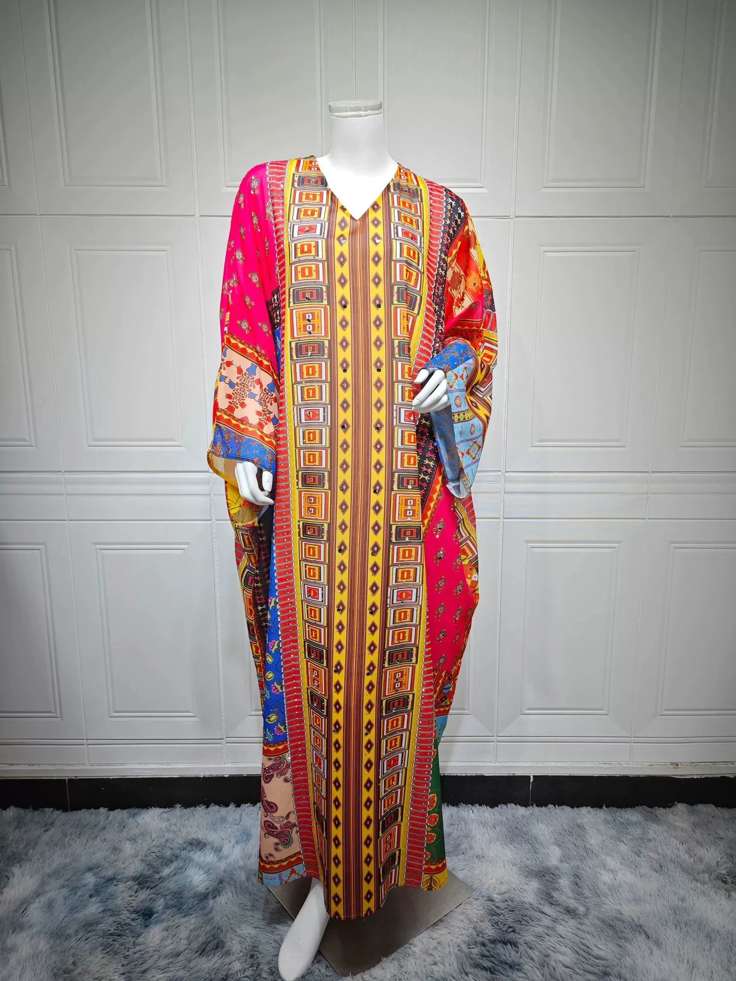 Middle East Dubai Muslim Saudi Arabian Robe Spring/Summer New Printed Hot Diamond Robe Loose Luxury Fashion Jalabiya Dress