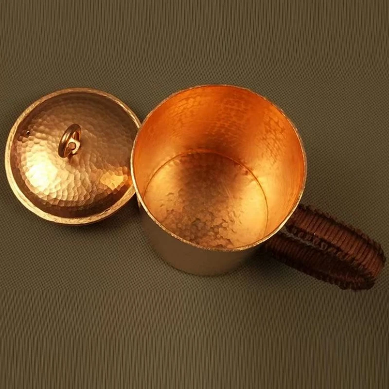 خمر النحاس النقي موسكو البغل القهوة القدح ، مع غطاء محفورة المطرقة الملمس دائم البيرة 500 مللي بهلوان نسج مقبض فنجان شاي #2