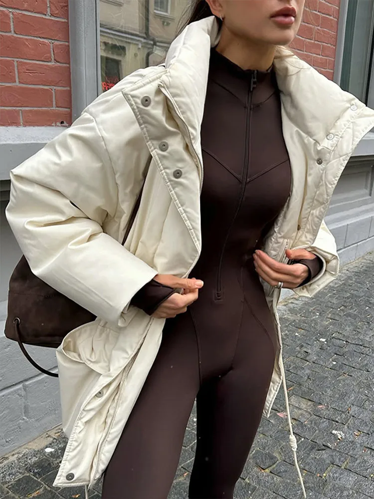 

Women's Quilted Cotton Coats Winter Loose Zipper Drawstring Waist Parkas Coat Vintage Office Ladies Warm Thickened Outerwear