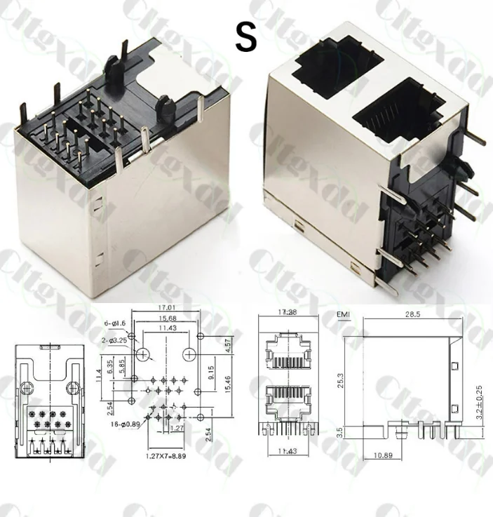 1PCS /LOT Plastic Metal RJ45 RJ49 Shield Network Jack 8 Pin PCB SMT/horizontal/vertical Board Female Socket Connector 8P8C 10P8C