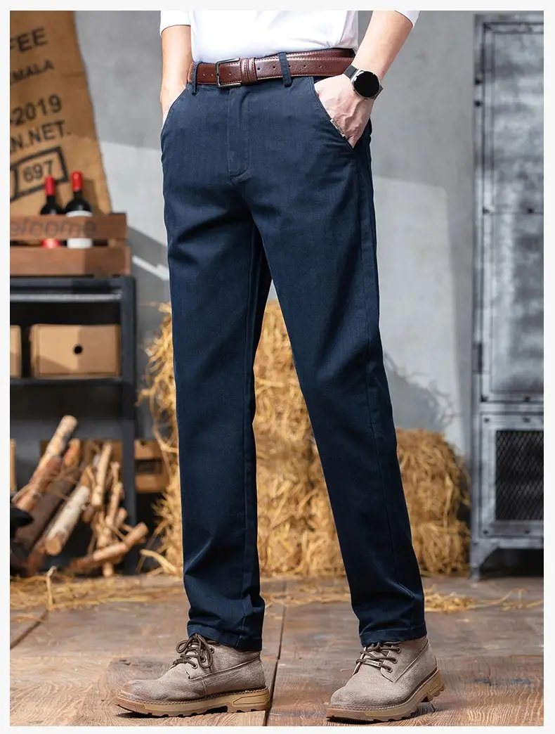 Herbst-Winter Herren Einfarbige Lässige Baumwollhose Dehnbare Anzughose Formelle Business-Baggy-Hose Klassische Schwarze Marineblaue Hose – Detail 14