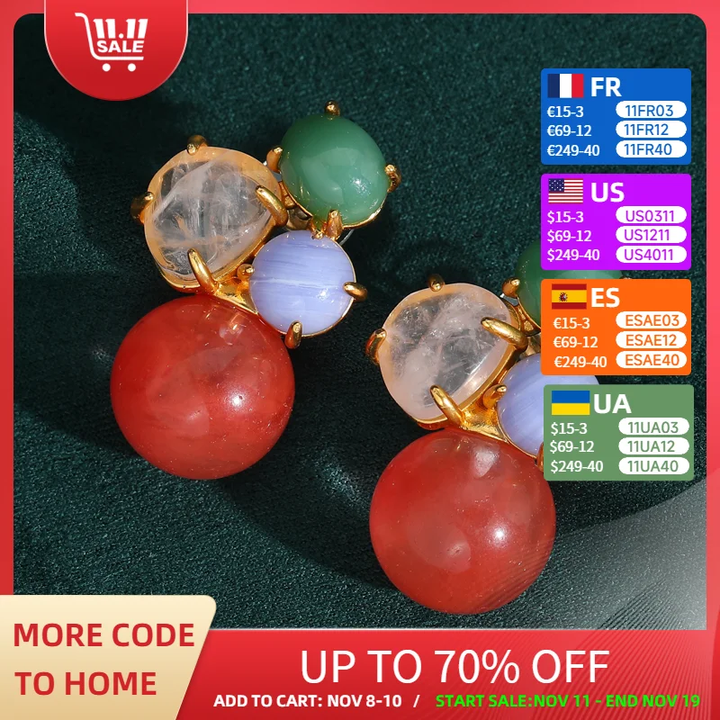 

Vintage Jewelry Pink Natural Stone Elegant Stud Earrings Gold Color Woman 2025 New Unique Quality Luxury Designer Christmas