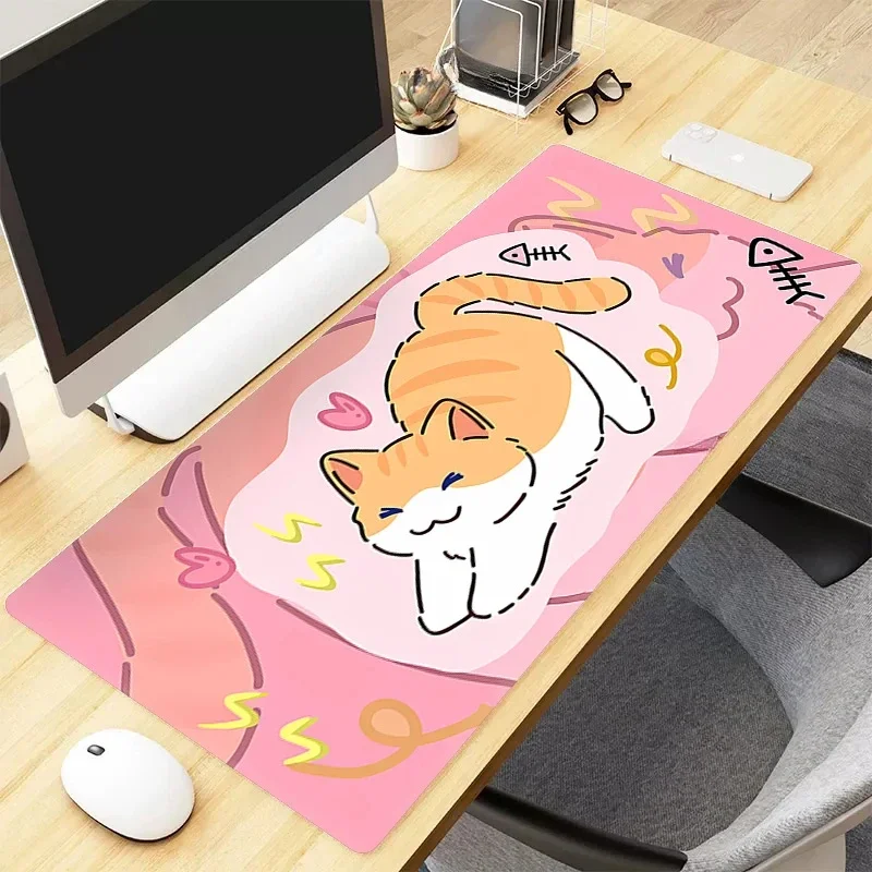 Cute Kitten Mouse Pad Cat Warrior Large Computer Office Game Table Mats XXL Rubber Anti-slip Gaming Keyboard Mat Long Desk Pads