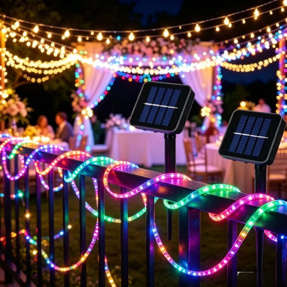 

300LED Solar Rope Lights Outdoor Waterproof Solar Christmas Lights 8 Modes Clear PVC Tube Fairy String Lights