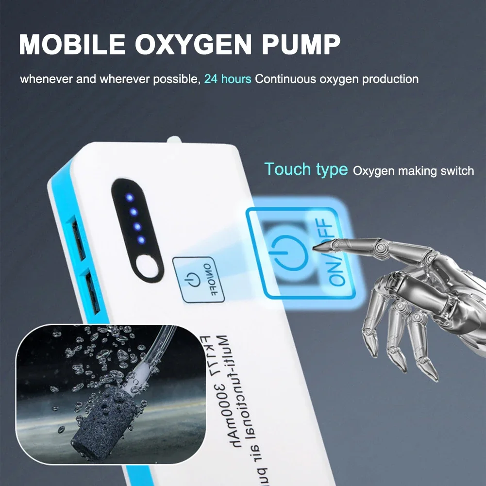 Portable Oxygen Air Pump Fishing Aerator 3000mAh USB Charging Car Oxygenated Air Pump Aquarium Fish Tank with Flashlight