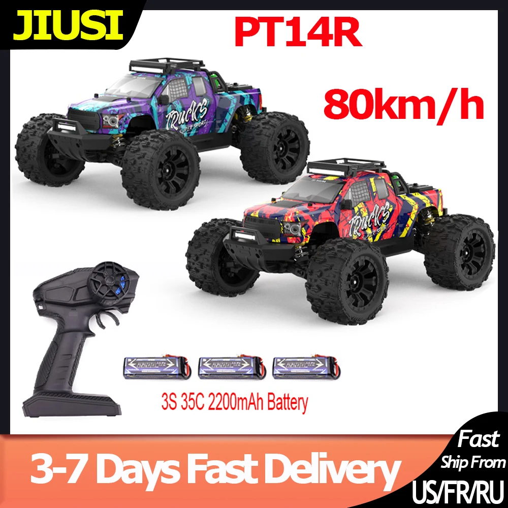 JIUSI PT14R MT14R 1/14 RC Car 4WD 80km/h Brushless 2.4G Remote Control Racing Car 3S 35C 2200mAh High Speed Off-road RC Truck