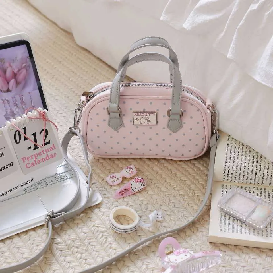 Sanrio family series crossbody bag, niche women's handbag, KT cat new style polka dot fashion shoulder bag