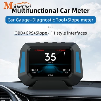 HUD Head Up Display için HUD araba GPS + OBD + eğim dijital saat 4x4 İnklinometre eğim ölçer GPS kilometre OBD2 teşhis araçları