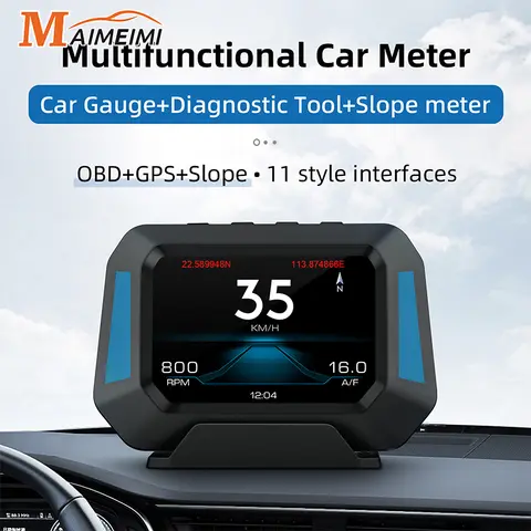 P21 자동차 GPS + obd + 슬로프 헤드 업 디스플레이 디지털 시계 4×4 경사계 슬로프 미터 GPS 속도계 obd2 진단 도구 Y03 HUD