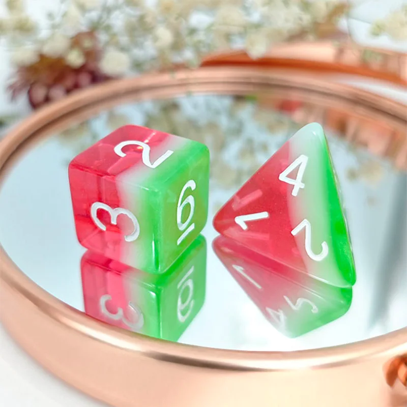 7Pcs/Set D&D Dice Resin Watermelon Polyhedral Dices Set Retro Number Portable Toys DND RPG TRPG Party Board Games Accessories