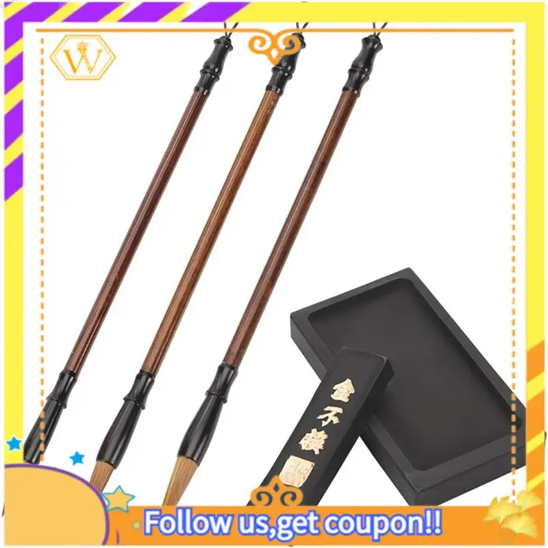 Latest-Calligraphy Ink Stone Chinese Traditional Inkstonebrush Set Ink Oriental Brush With 3Pcs Brush For Practice Painting