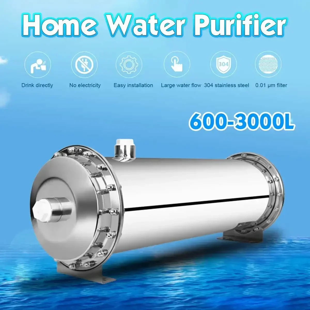 304 Stainless Steel Water Filter PVDF Ultrafiltration Purifier 600L/3000L Commercial Home Kitchen Drink Straight UF Filters