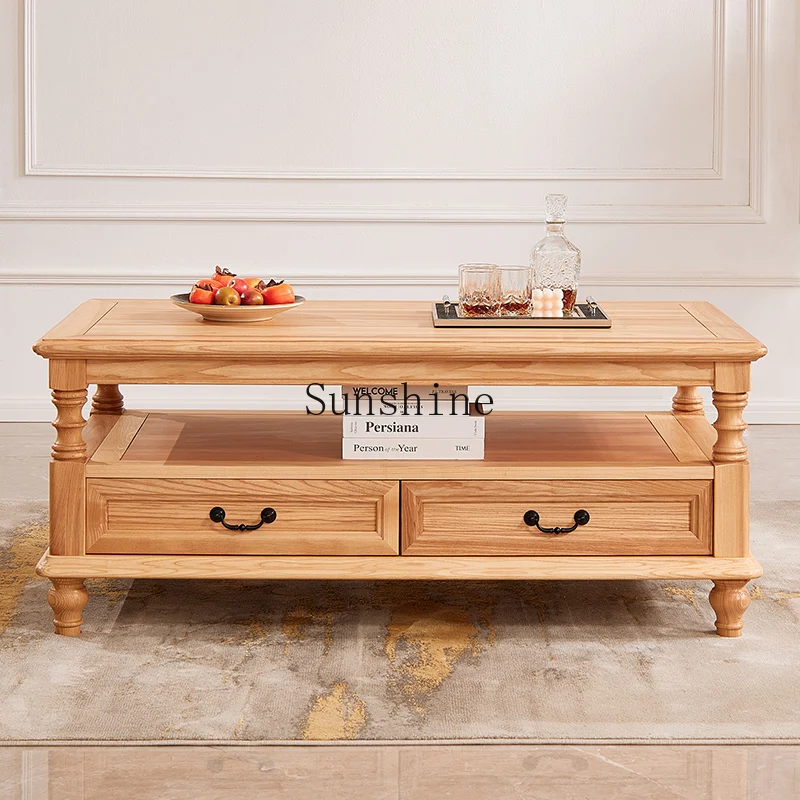 

American all solid wood coffee table rectangular tea table TV cabinet combination simple and retro