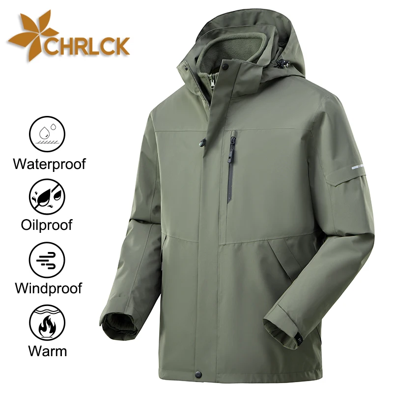 

CHRLCK Men's Hiking 3 In 1 Jackets Waterproof Windbreaker Outdoor Fleece Camping Trekking Fishing Jacket Windproof Coats Men