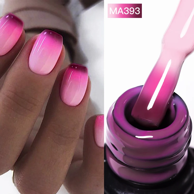 MEET ACROSS 7ml Pink Series 3 Color Changing Gel Thermal Rubber Base Gel Sparkly Gradient Temperature Nail Art Gel Varnish