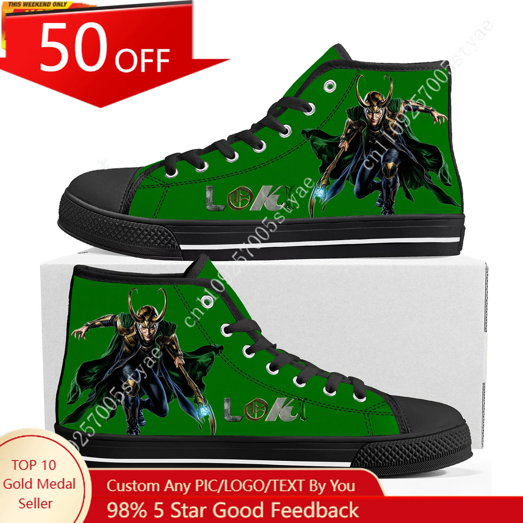 

Кроссовки Marvel Loki High Top высокого качества, мужские и женские, из канваса, модные повседневные кроссовки в стиле Ганы, обувь на заказ