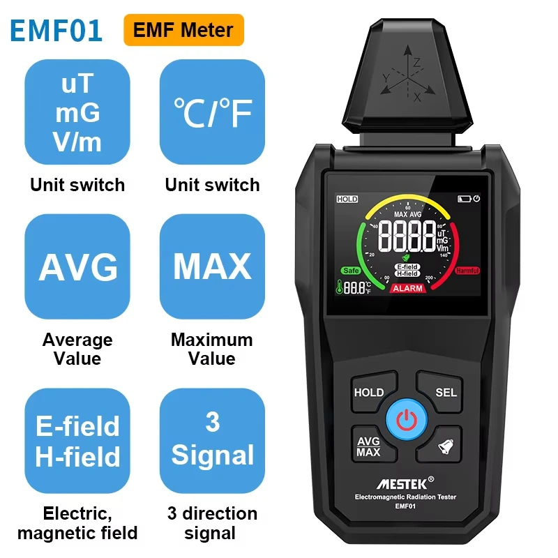 

Professional Electromagnetic Field Radiation Detector Handheld Radiator Electric Magnetic Dosimeter Geiger Test Mestek EMF Meter