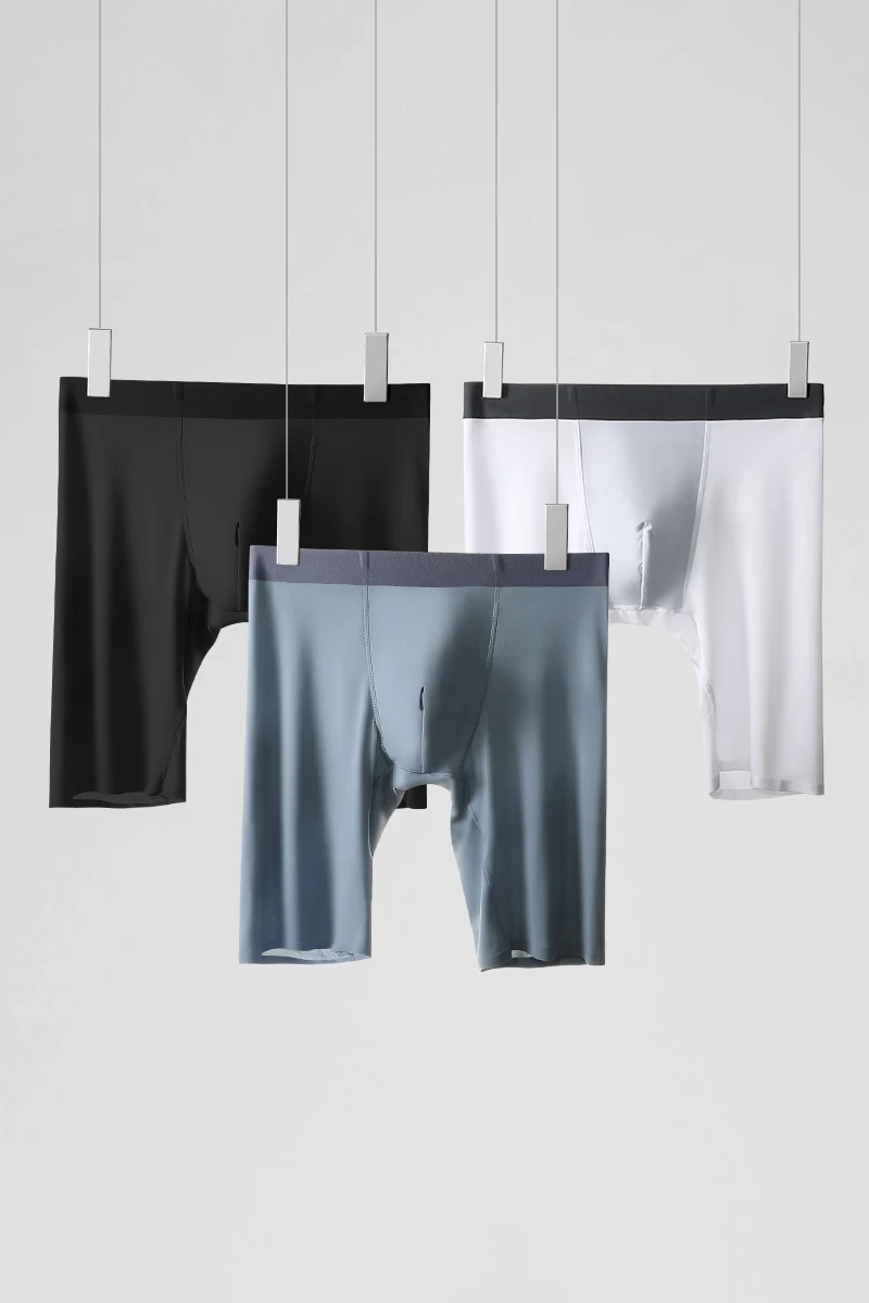 Men's sports briefs Men's summer ice silk quick drying lengthened anti-wear legs add fat loose square short shorts head