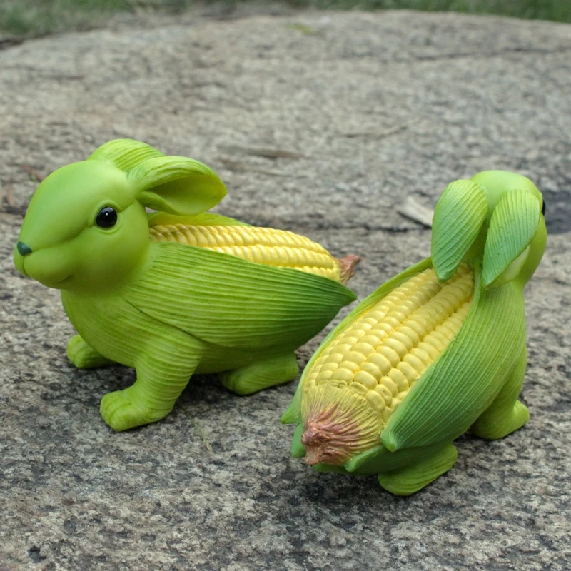 Resin Corn Rabbit Garden Statue Farmhouse Rustic Outdoor Patio Balcony Yard Ornament For Gardeners Centerpiece Easter Gift