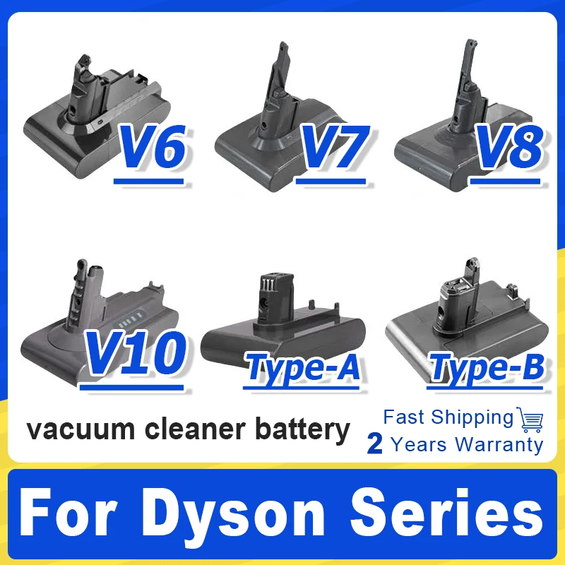 For Dyson V6/v7/V8/V10 Type-A/Type-B Series Vacuum Cleaner Battery, Rechargeable Lithium-ion Battery 21.6v + Charger