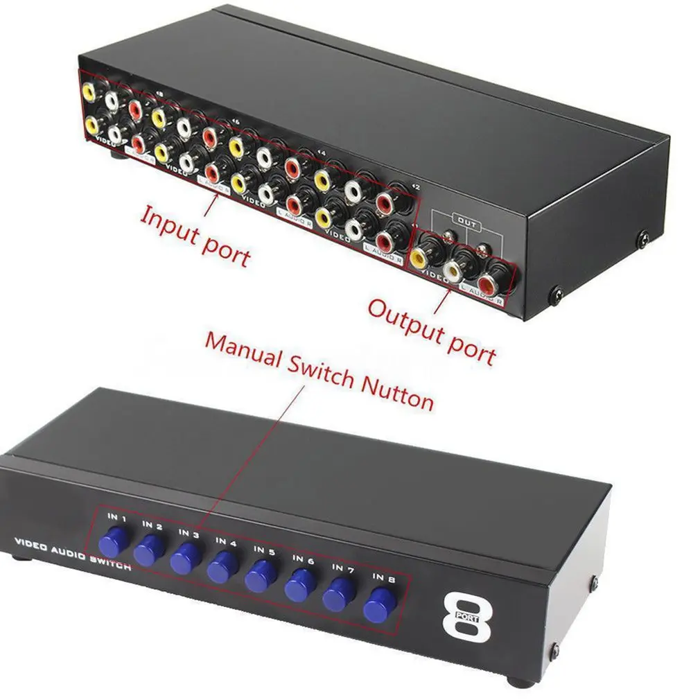 8 In 1 Out To AV Switch Box TV Swither Composite Selector 8 Port RCA Audio Video Adapter for DVD HDTV Converter Dropshipping