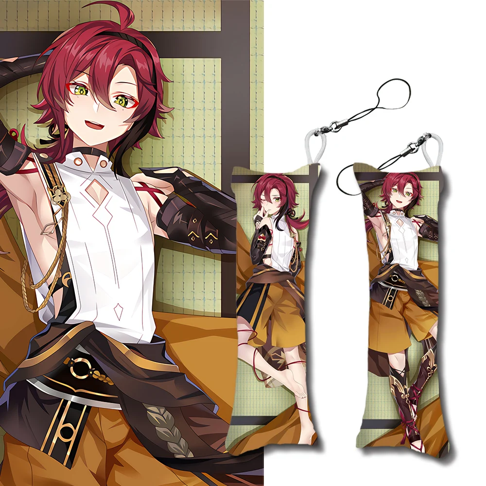 Anime Genshin Impact Shikanoin Heizou Mini Dakimakura 12X4cm Keychain Pillow Hanging Ornament Phone Strap Cute Gifts