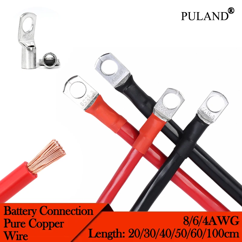 

Battery Inverter Cable Set 8 6 4 AWG With M8 Terminal Tinned Copper Lug PVC Insulation For Solar System UPS Car Connection Wire