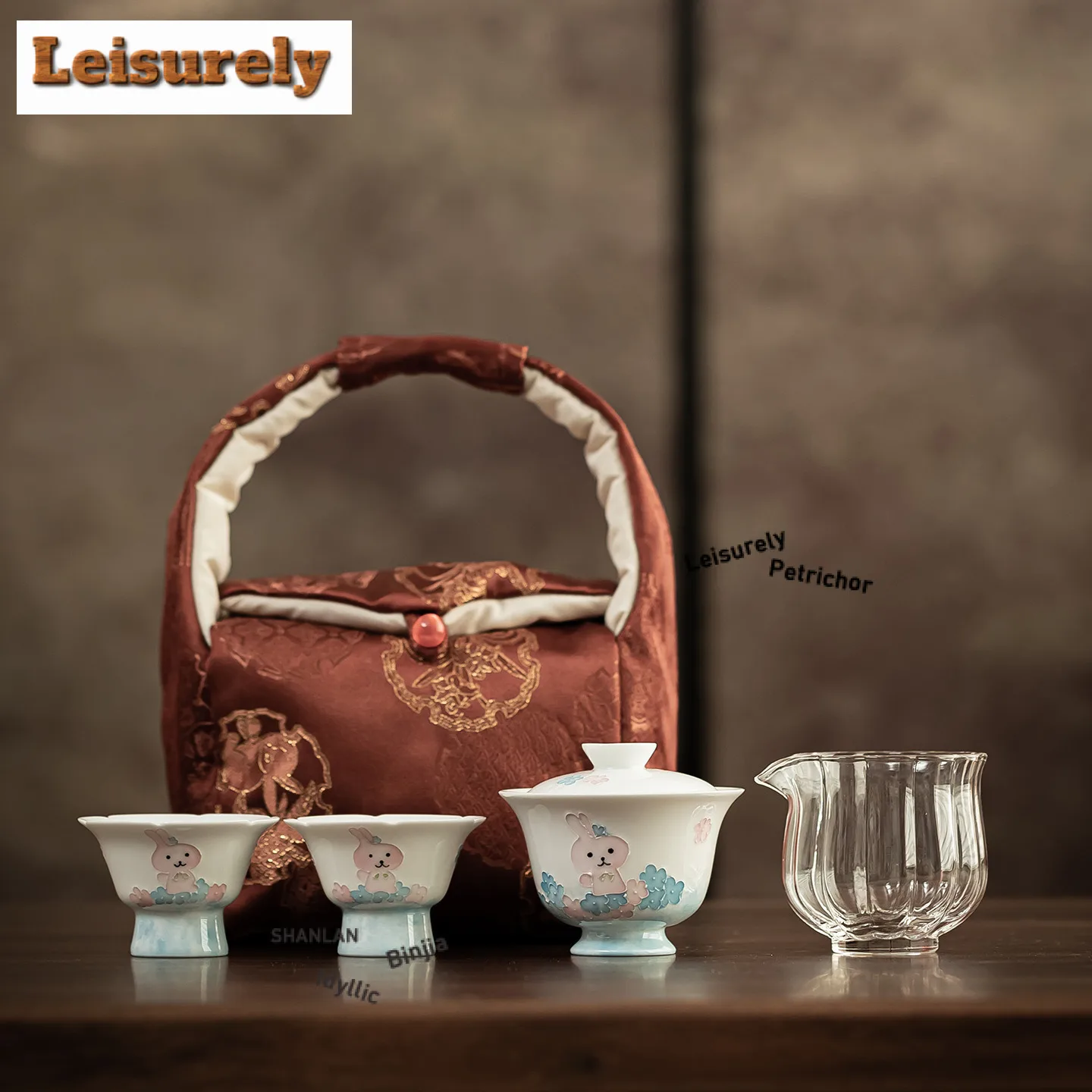 

Jade Clay Cute Rabbit Travel Tea Set Kit Ancient 1 Pot 2 Cups Tea Making Organizer Portable Camping Stock Bags Accessories Gift