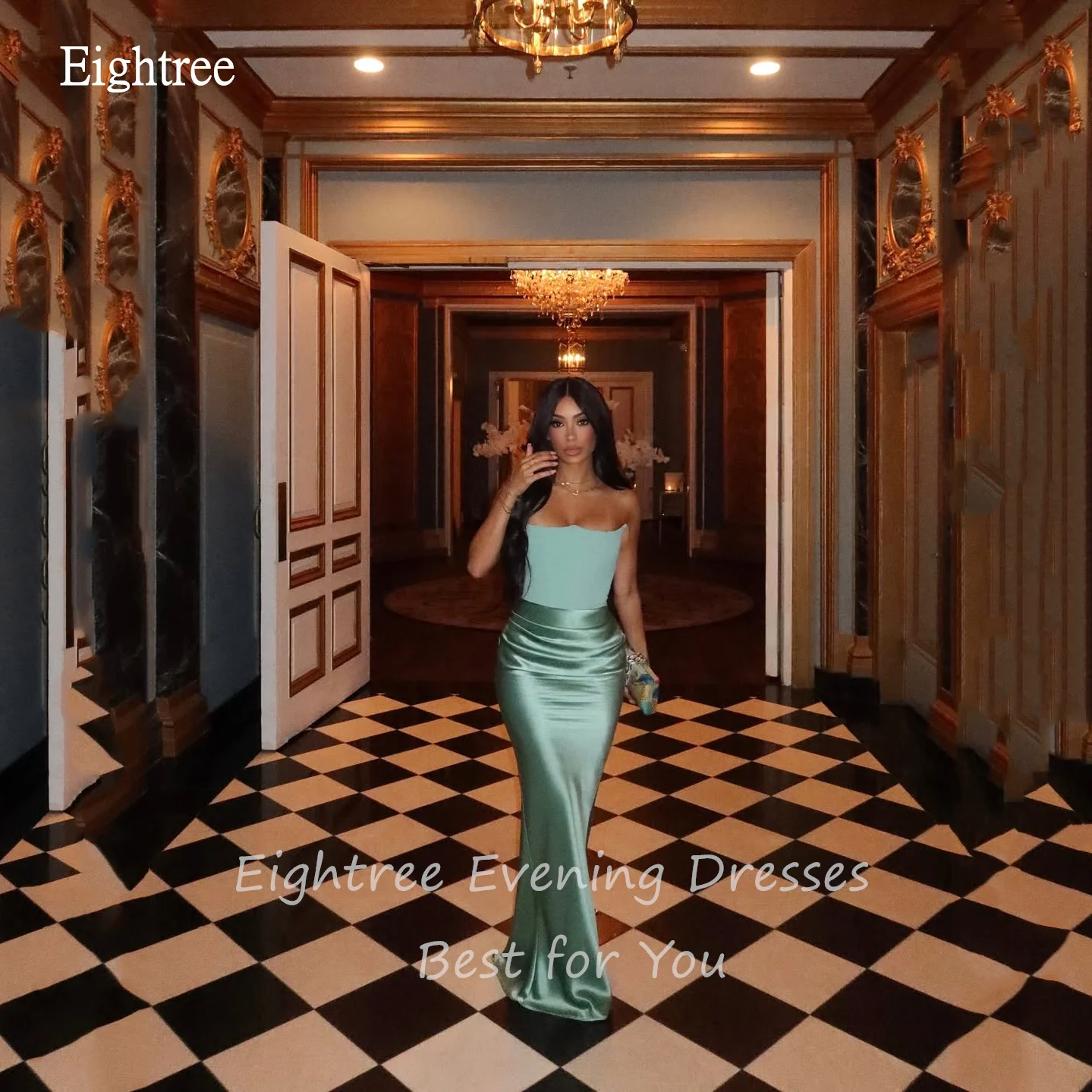 

Eightree Crown Neck Contrast Color Mermaid Prom Gowns Satin Backless Evening Dress Floor Length Party Dresses 2025 Customized