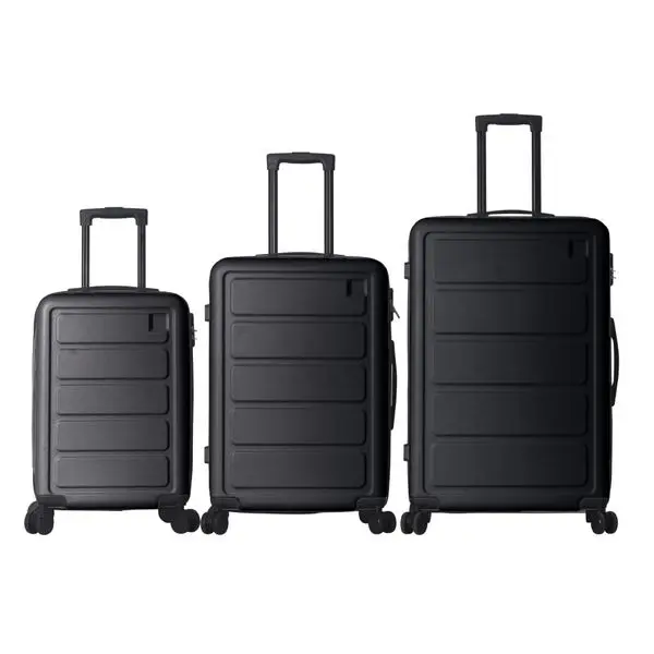 

3Pcs Black ABS Hardshell Luggage Set Durable Lightweight Trolley Case With Quiet Spinner Wheels 20'' 24'' 28'' For Family Travel