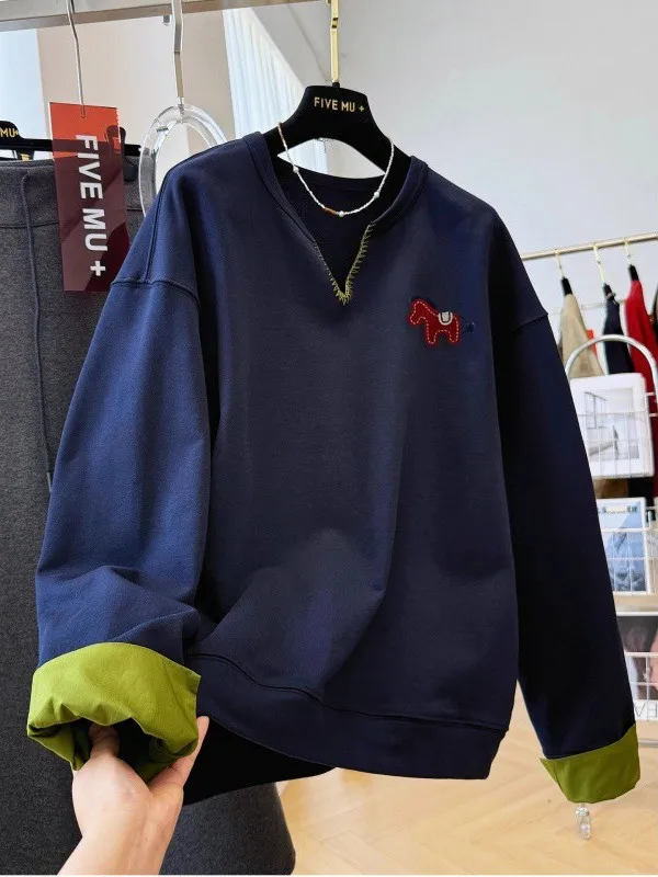 

Extra Large Size 300 Pou Design Sense Color Blo V-ne Sweatirt Men's Spring Autumn Loose Casual Very Attractive...