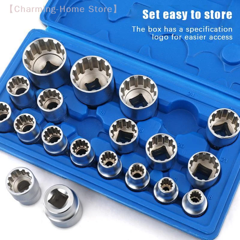 【M】19 pezzi kit di punte 8-32mm dadi multi-dente Torx kit di strumenti di riparazione veicoli strumenti di riparazione auto multifunzionali utensili manuali