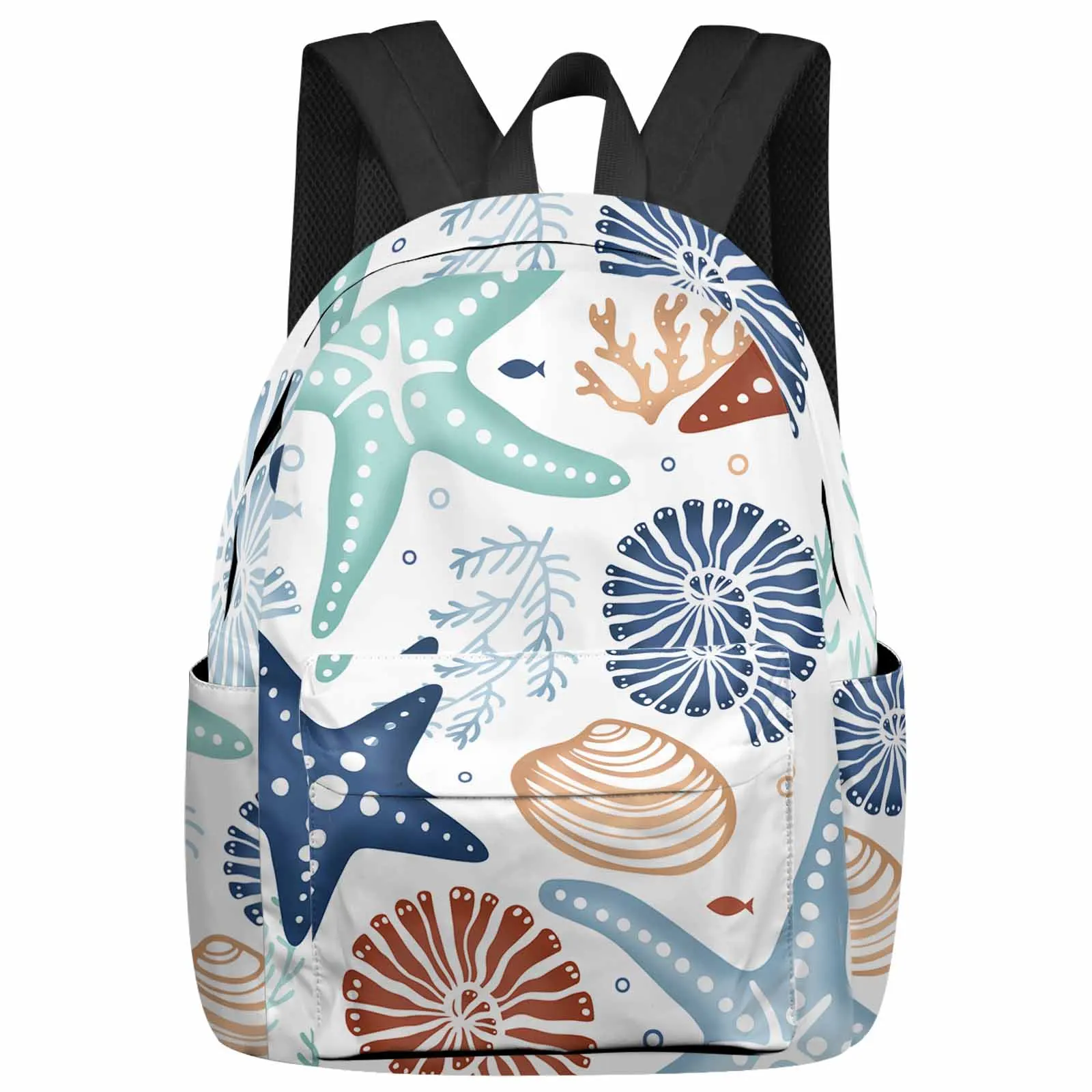 

Marine Coral Starfish Shell Duck Green Blue Large Capacity Multi Pocket Travel Backpacks Schoolbag Women Laptop Rucksack