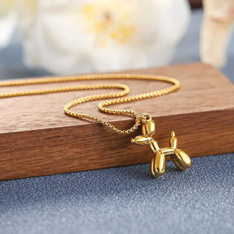 2024 Trendy Poodle Balloon Dog Animal Charm Necklace Stainless Balloon Puppy Dog Pendant Necklace for Women Girls Girlfriends