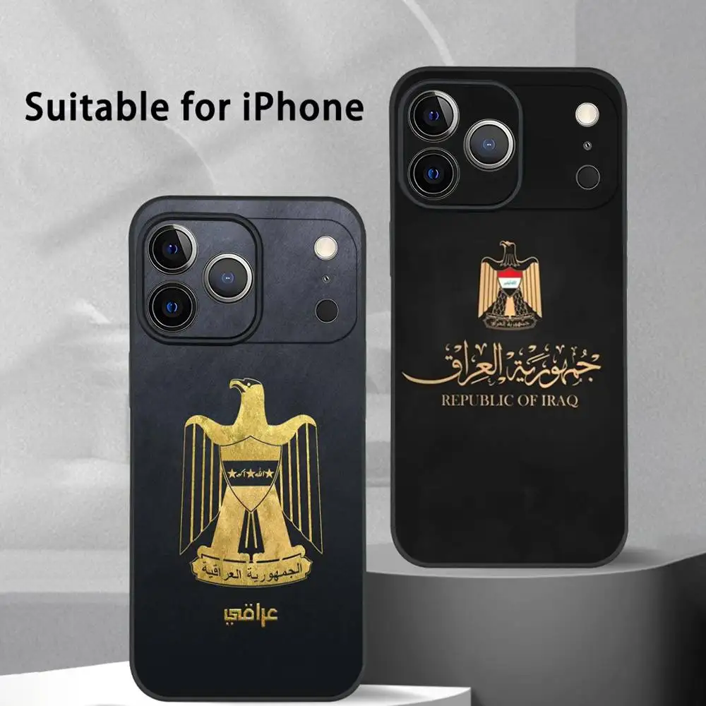 Casing HP Logo Lambang Nasional Irak Untuk IPhone 17 16 15 14 13 12 11 Pro Max Plus Mini Hitam Doff Soft Shell Funda