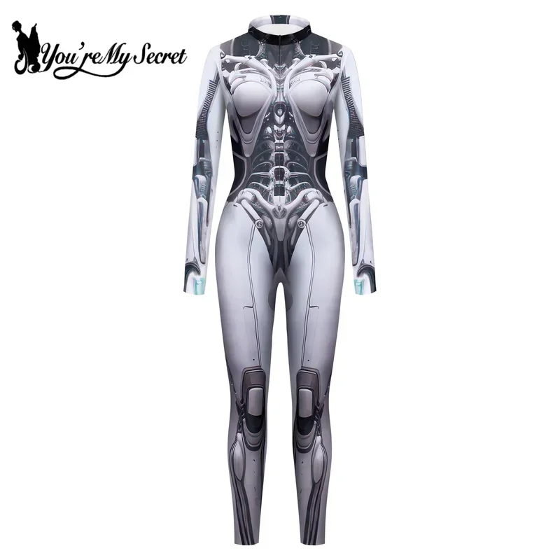 [You're My Secret] Adult Women Jumpsuit Steampunk Armor Printed Cosplay Costumes Halloween Carnival Party Spandex Zentai Outfit