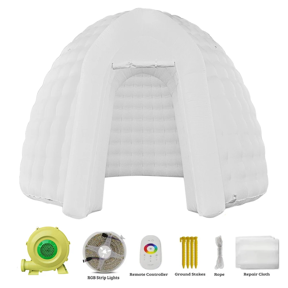 Tienda de campaña inflable portátil para exteriores con luz LED y soplador, marquesina iglú de refugio de 16,5 pies para fiesta, boda, camping