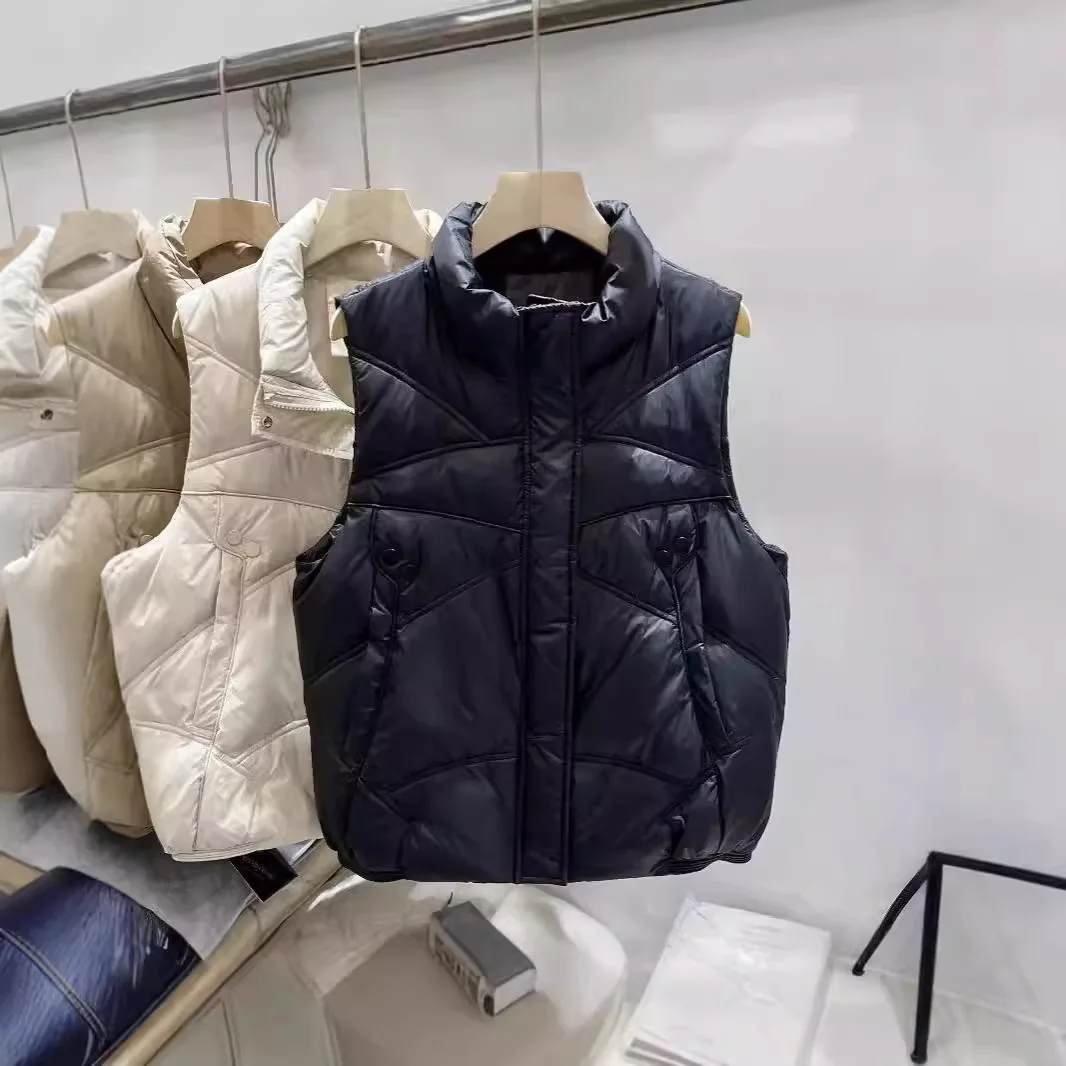 2024 nuova maglia corta e Versatile da donna con gilet in cotone con colletto alla coreana in vita e spalle in stile occidentale