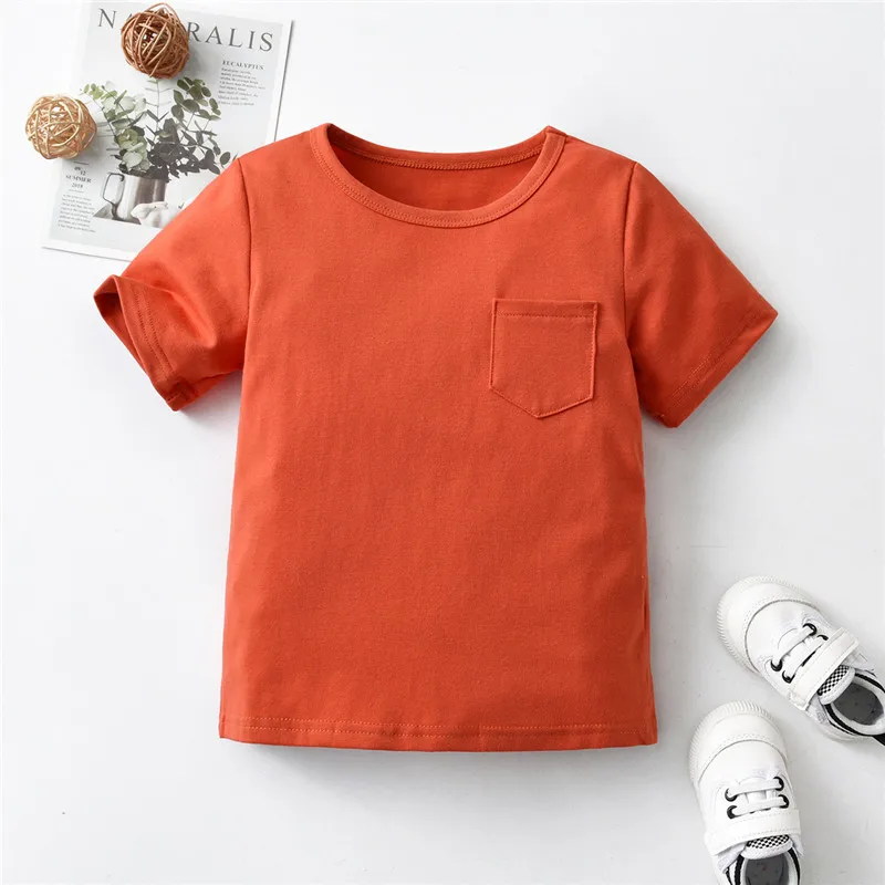 Cross-border boy pocket short-sleeved T-shirt middle and small baby summer cotton short-sleeved half-sleeved shirt summer sweate