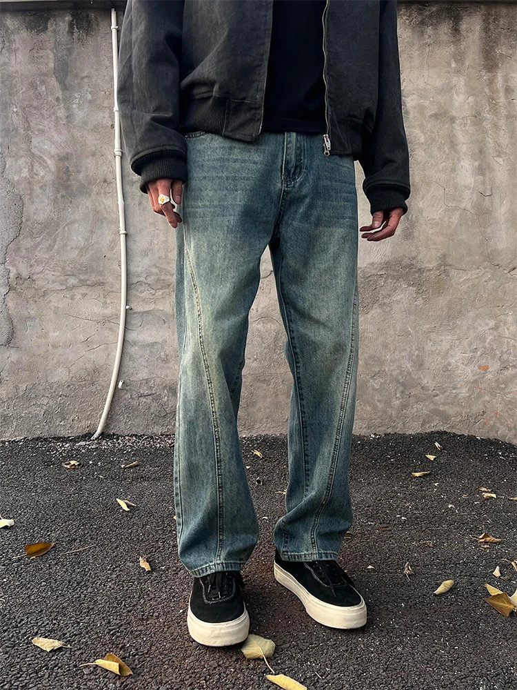 

Мужские джинсы в американском ретро-стиле, с высокой талией, свободные, прямые, весна-осень, модные, брендовые, крутые, высококачественные...